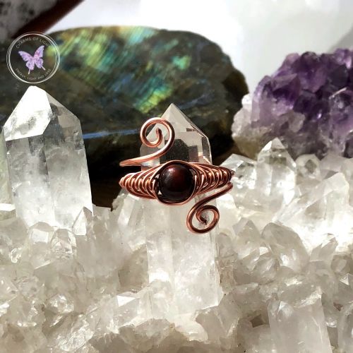 Red Tiger Eye Adjustable Copper Herringbone Ring